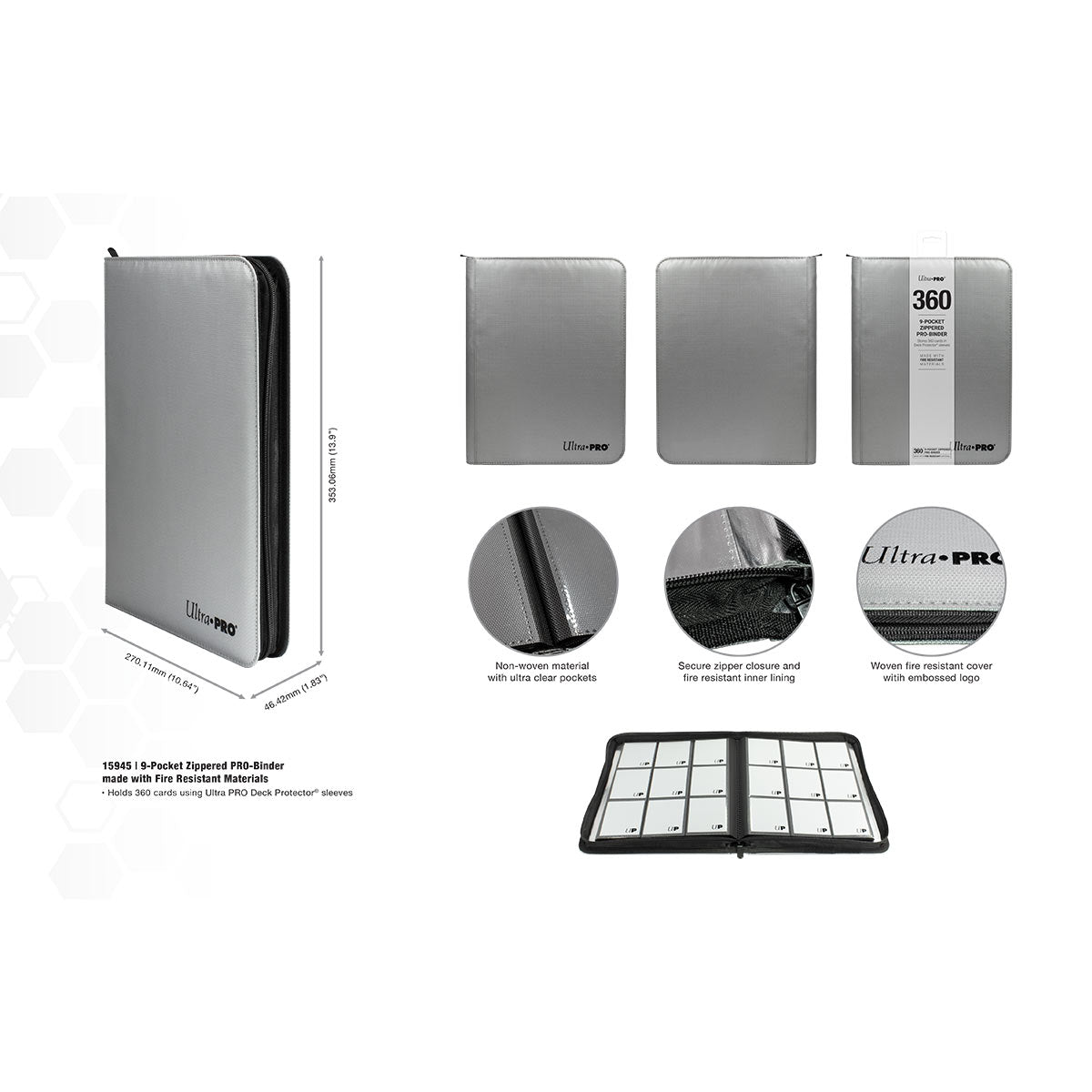 ultra-pro-9-pocket-zippered-pro-binder-silber-mit-feuerfesten-materialien image 4