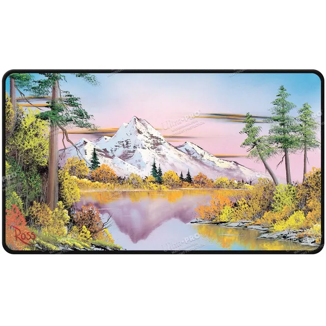 ultra-pro-bob-ross-mighty-mountain-lake-black-stitched-playmat image 1