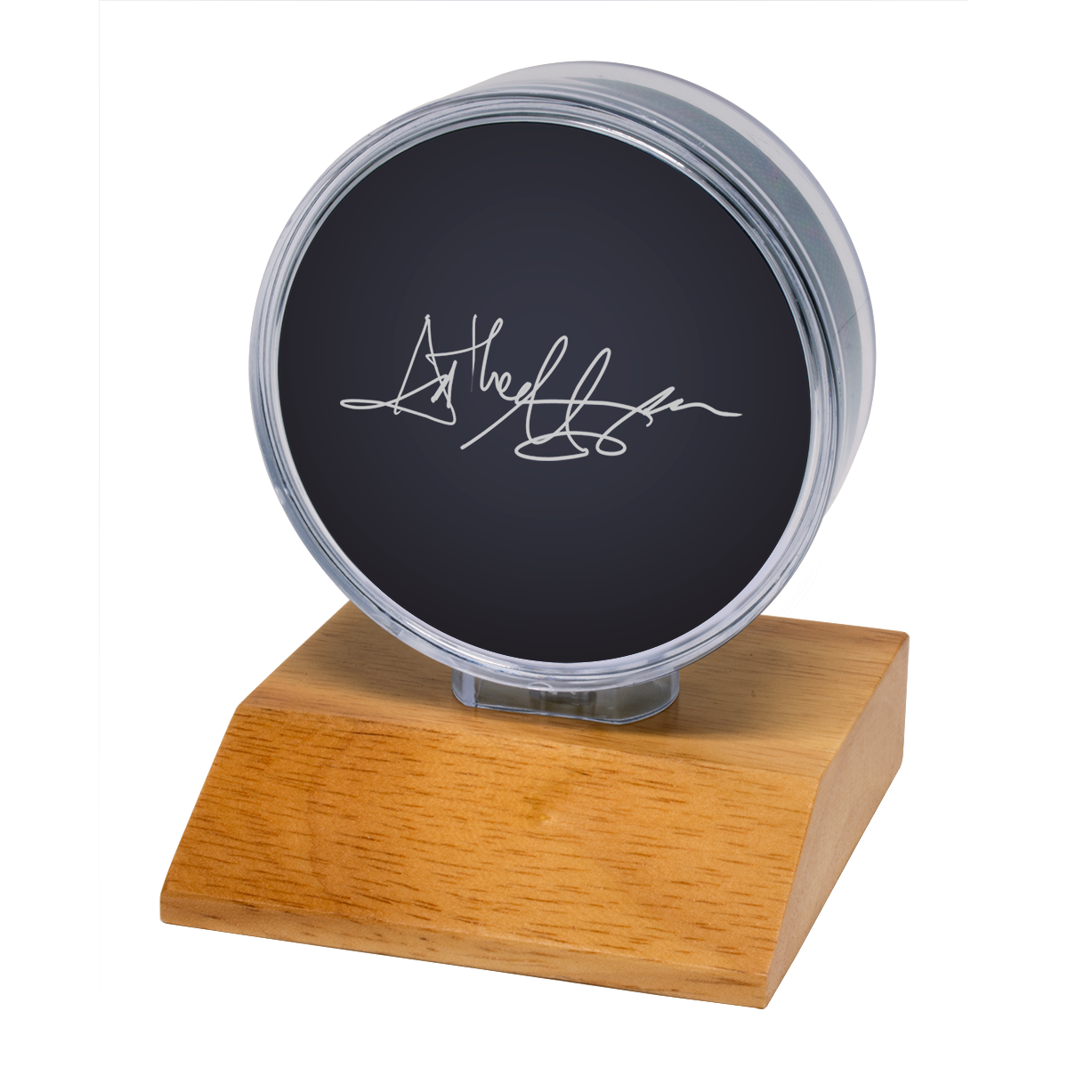 ultra-pro-hockey-puck-display-halter-mit-hellem-holzfu image 2