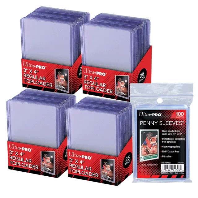 ultra-pro-toploader-penny-sleeves-bundle-3-x-4-clear-100-toploader-100-soft-slee image 1
