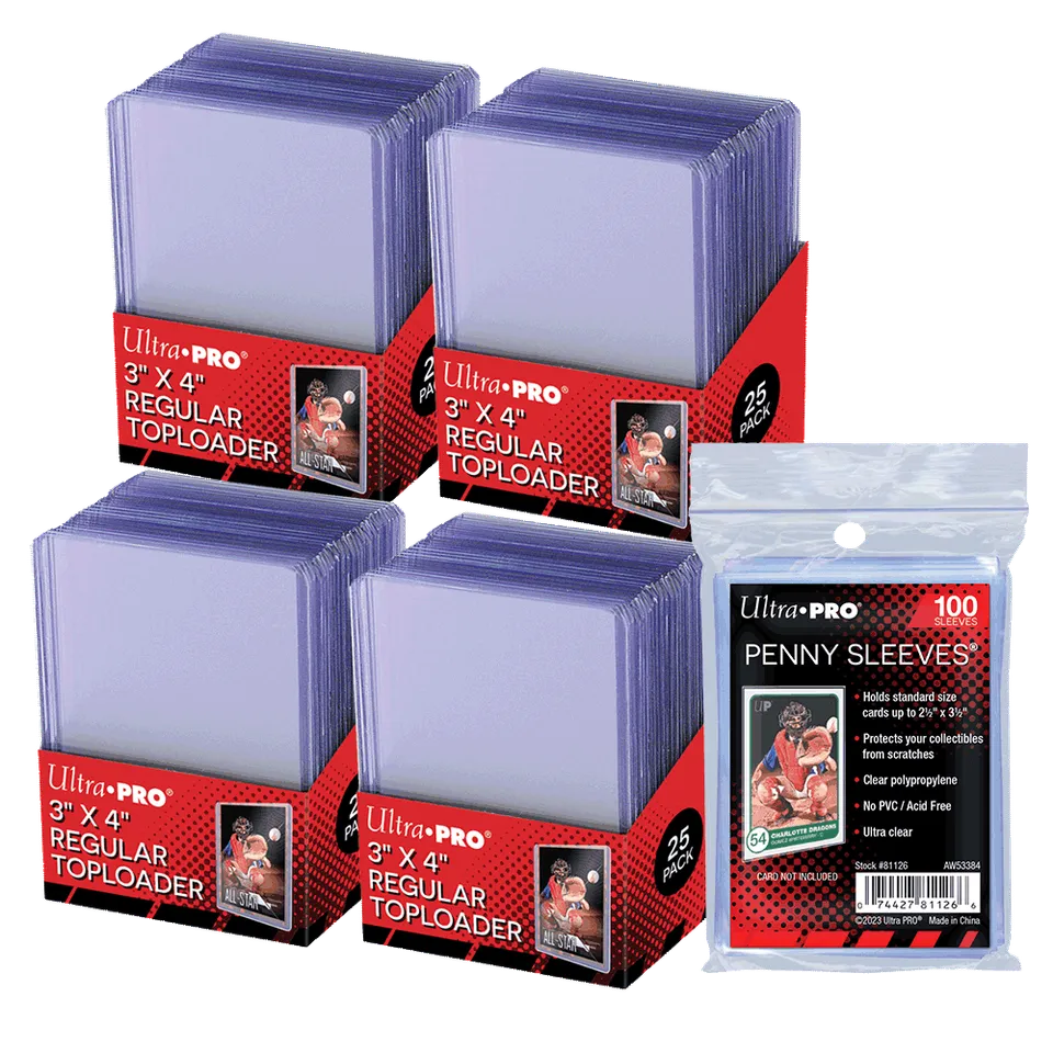 ultra-pro-toploader-penny-sleeves-bundle-3-x-4-clear-100-toploader-100-soft-slee image 1