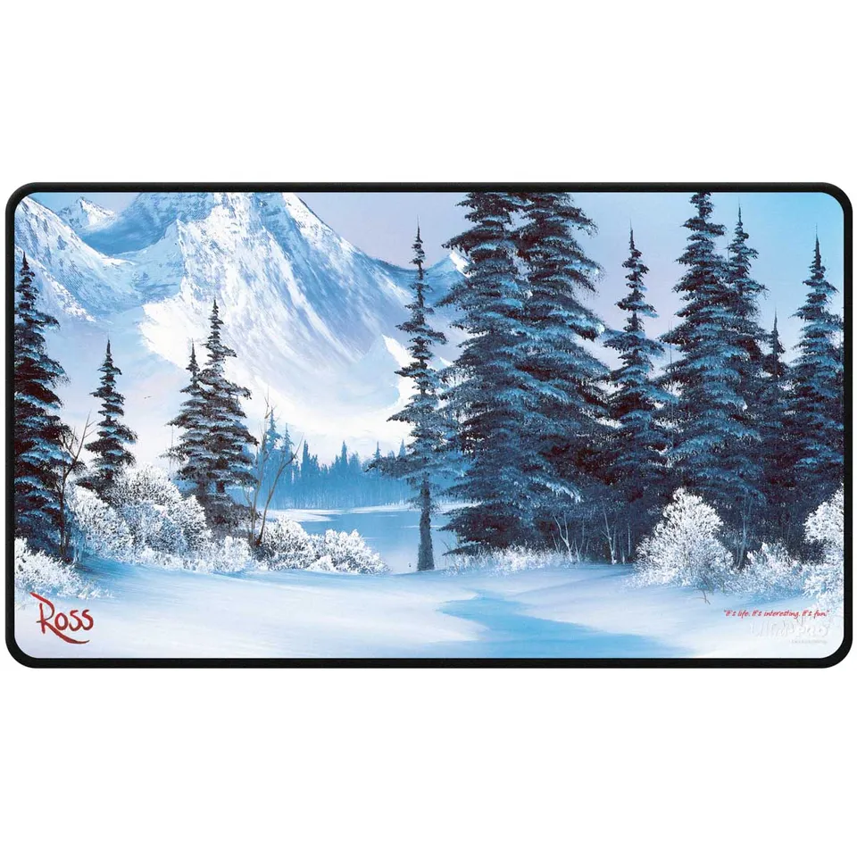 ultra-pro-bob-ross-winter-paradise-black-stitched-playmat-f-r-tabletop image 1