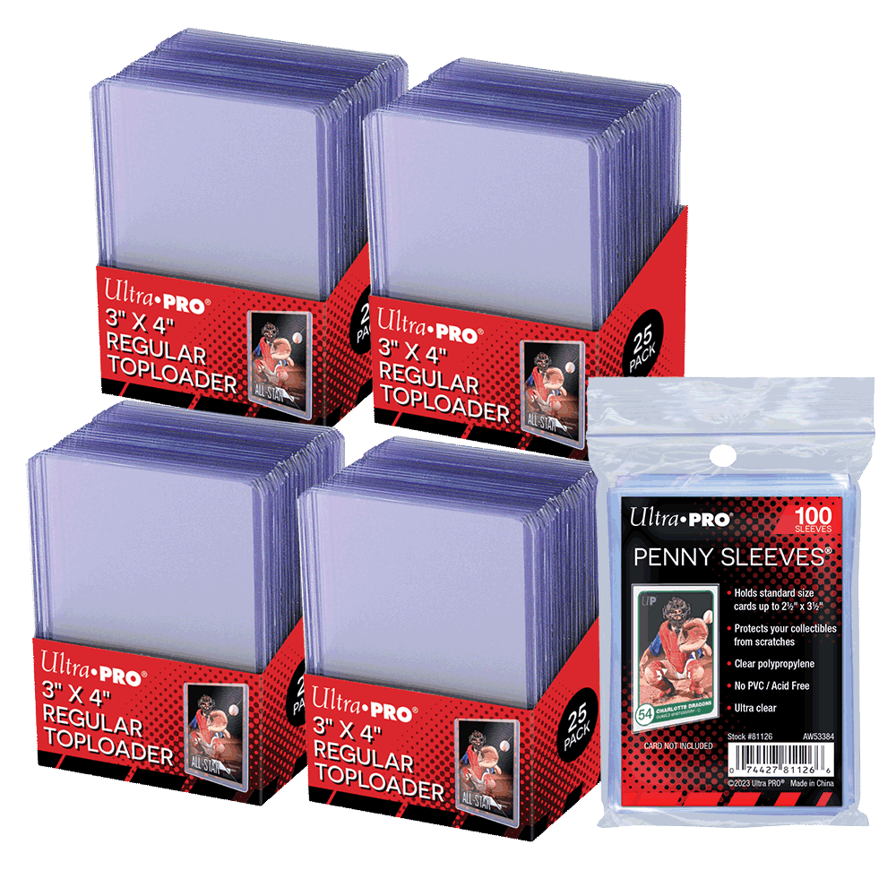 ultra-pro-toploader-penny-sleeves-bundle-3-x-4-clear-100-toploader-100-soft-slee image 1