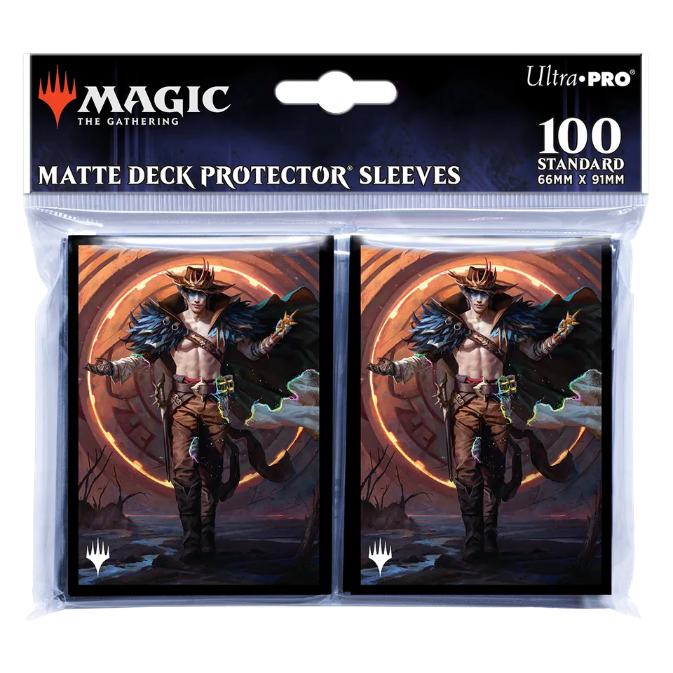 ultra-pro-outlaws-of-thunder-junction-oko-key-art-deck-protector-sleeves-100ct image 1