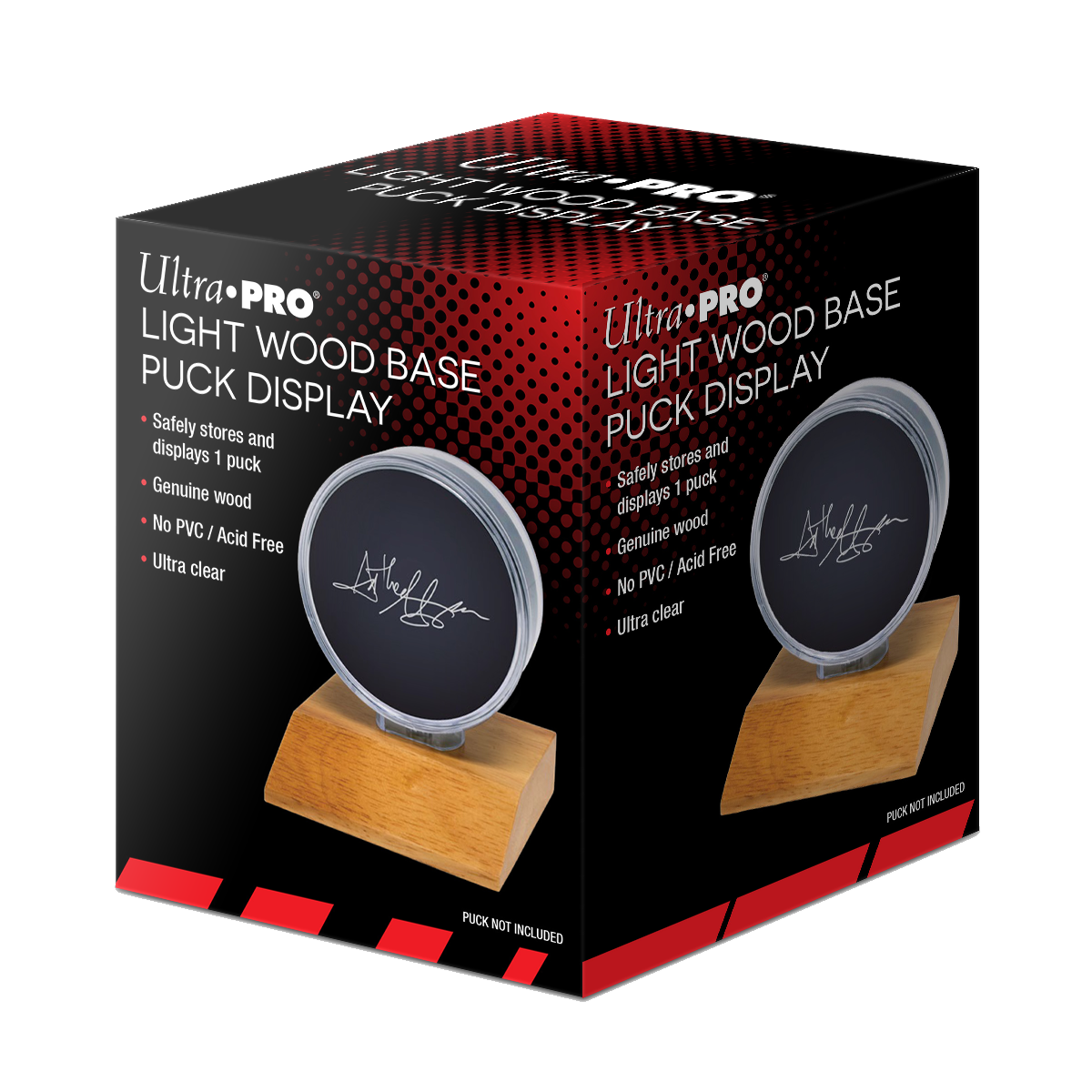 ultra-pro-hockey-puck-display-halter-mit-hellem-holzfu image 1