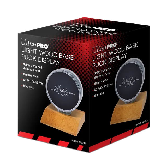 ultra-pro-hockey-puck-display-halter-mit-hellem-holzfu image 1
