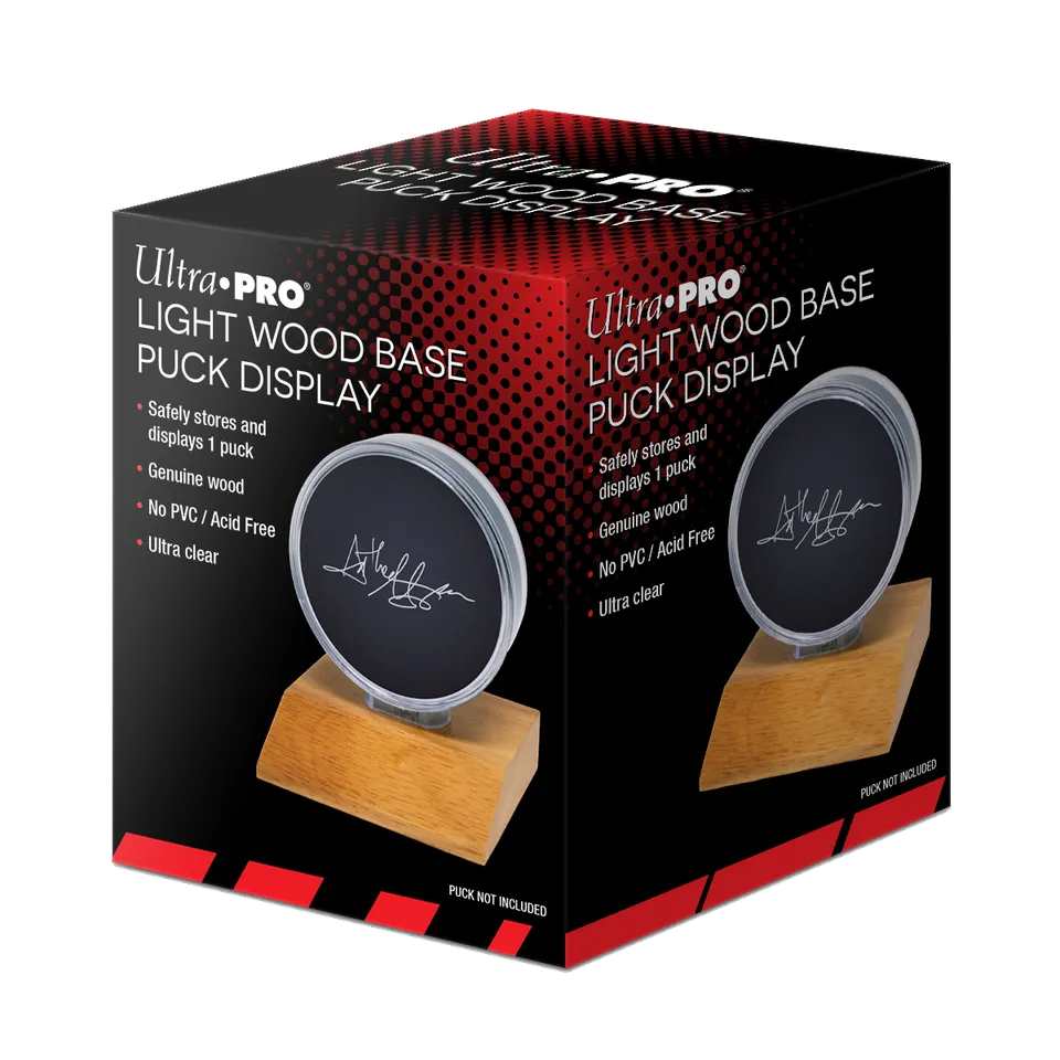 ultra-pro-hockey-puck-display-halter-mit-hellem-holzfu image 1