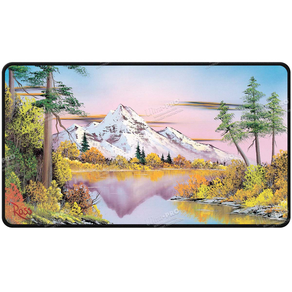 ultra-pro-bob-ross-mighty-mountain-lake-black-stitched-playmat image 1