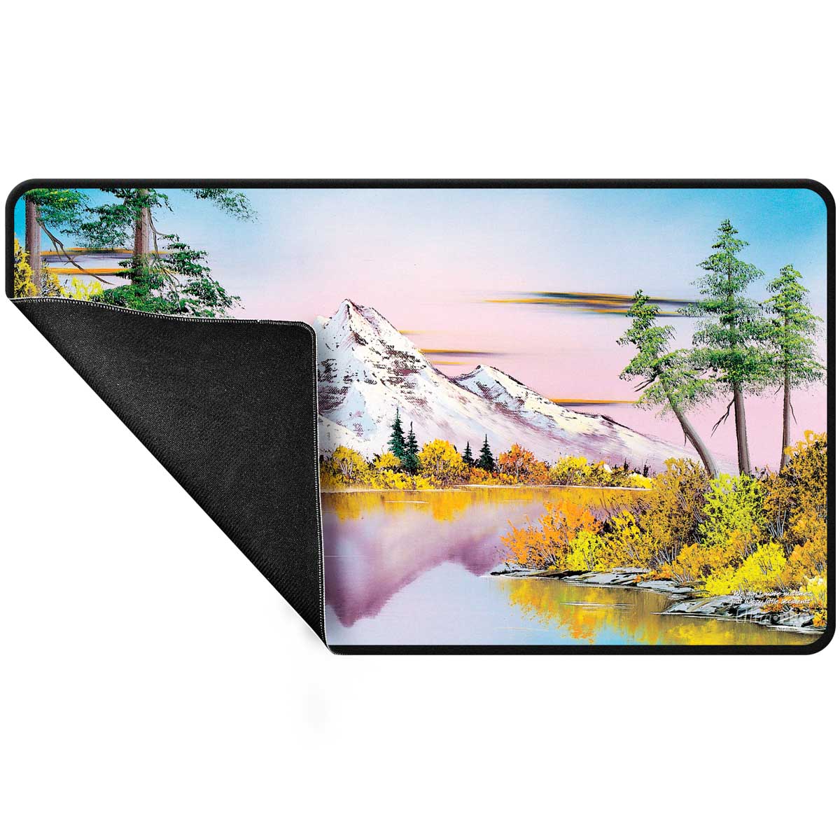 ultra-pro-bob-ross-mighty-mountain-lake-black-stitched-playmat image 3